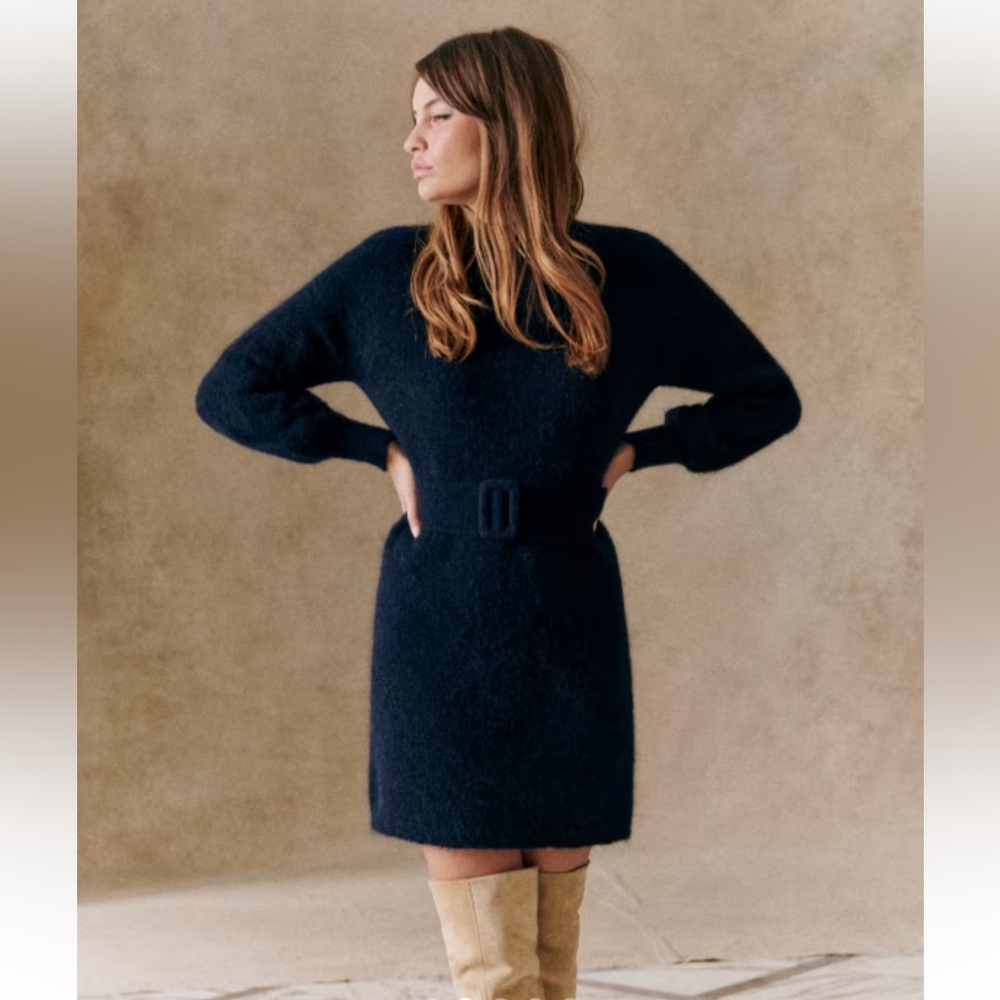 Sezane Enola Belted Sweater Dress